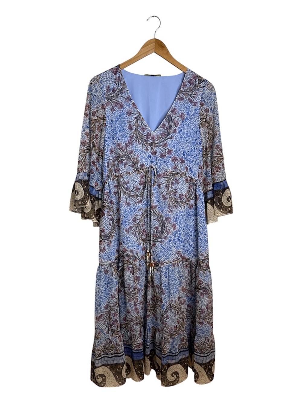 Kobi Halperin Boho Floral V-Neck Midi Dress in Light Blue